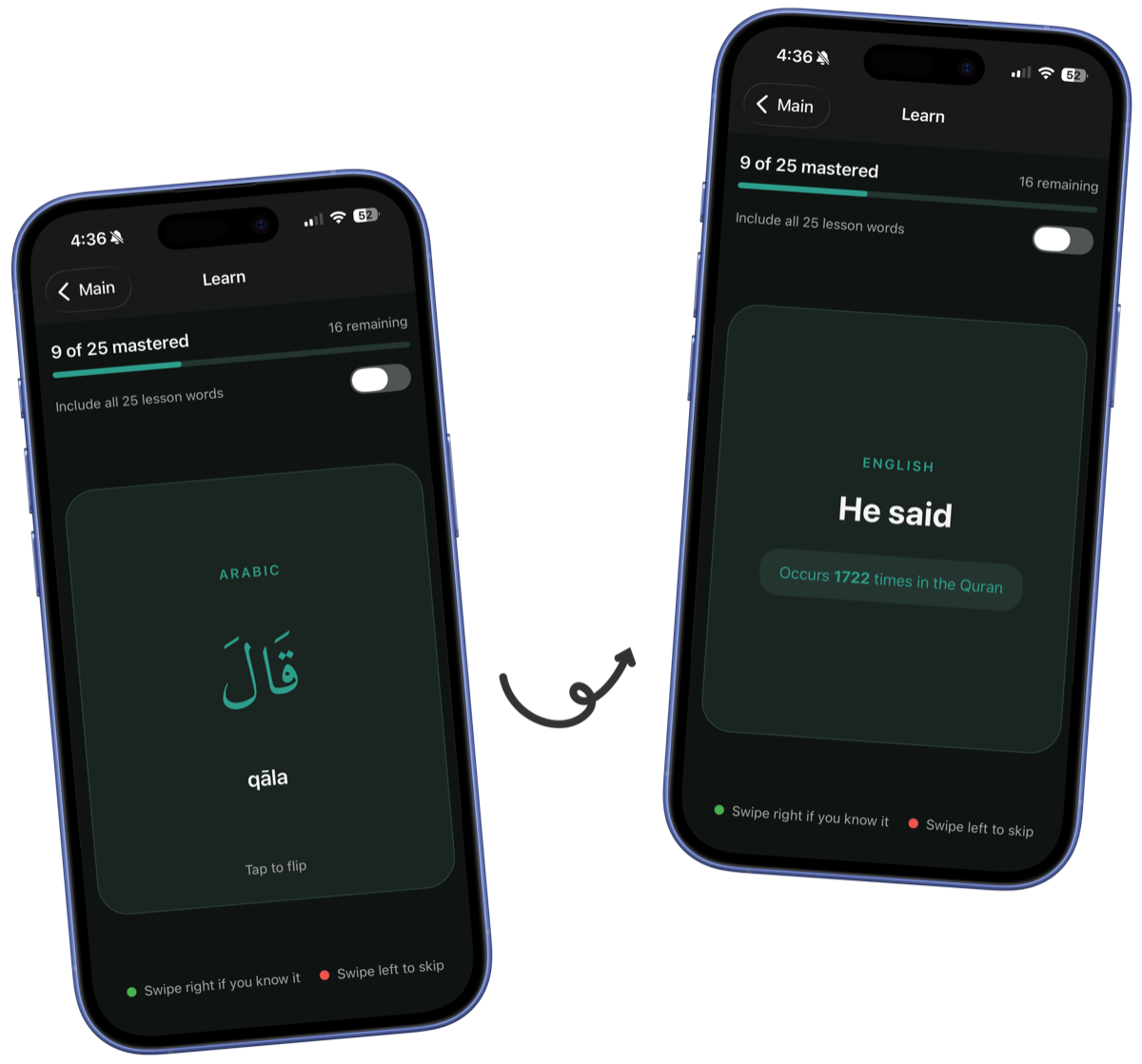 Tadabbur flashcard — Arabic word with its English meaning