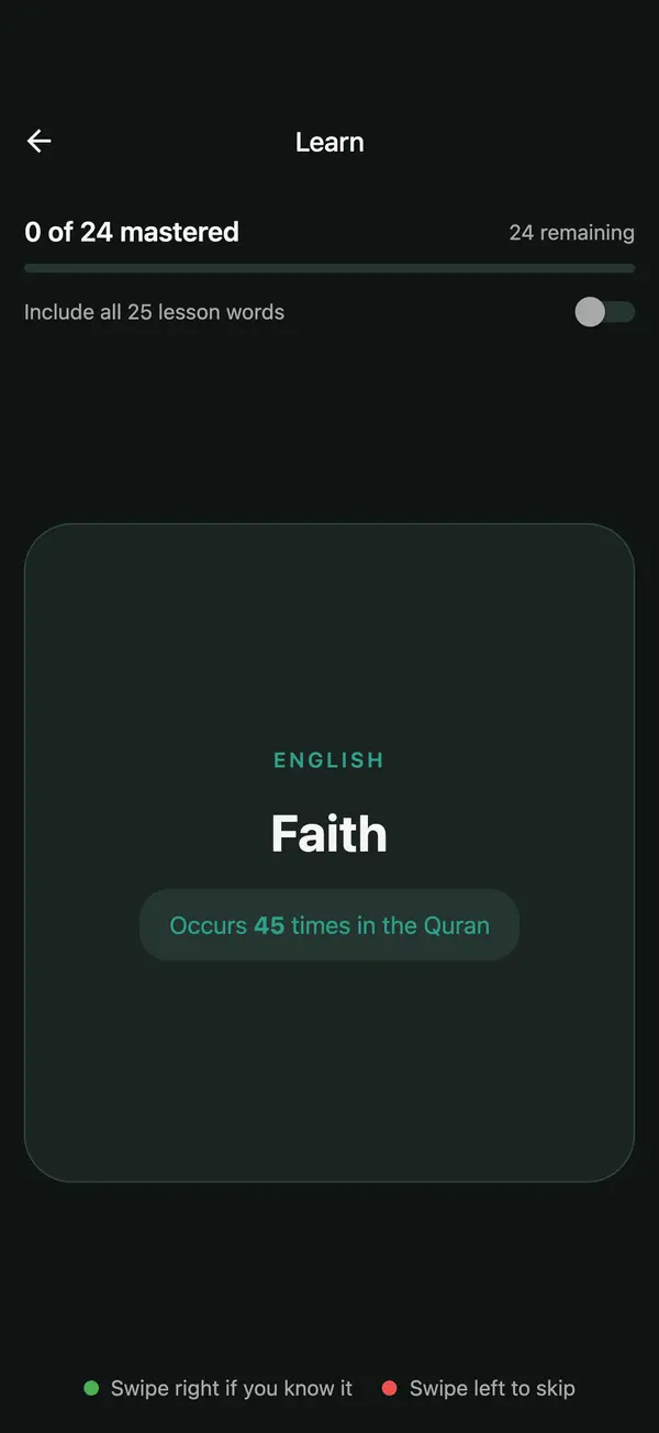 The meaning side: Faith, which occurs 45 times in the Quran